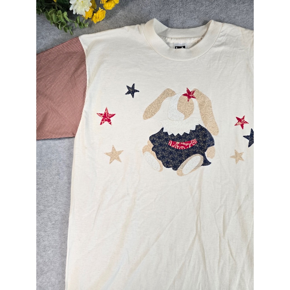 Cottagecore Vintage 90s Grandma LAT Sportswear TShirt Large Bunny Stars Gingham
